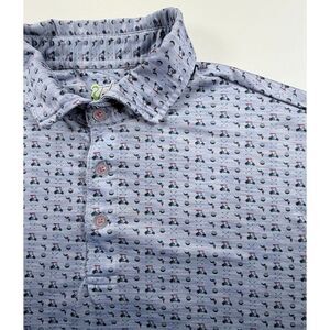 TailorByrd Golf Polo Shirt Size Large Golf Cart Clubs Print Performance Blue